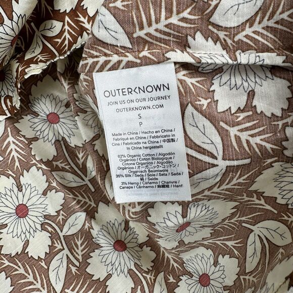Outerknown Floral Blouse Top Women’s S‎ Brown Bell Short Sleeve V Neck Organic - Picture 15 of 16
